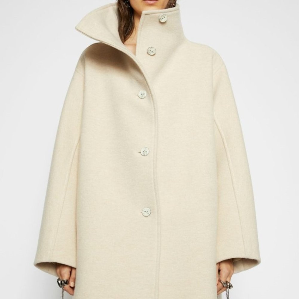 ACNE STUDIOS FUNNEL NECK BOILED WOOL BEIGE CREAM COAT SZ FR 36 US S